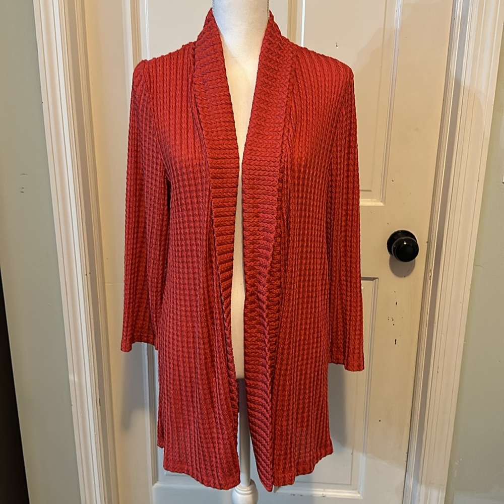 Chico's Travelers open cardigan -slinky crinkle Size 3(Large) rust/orange
